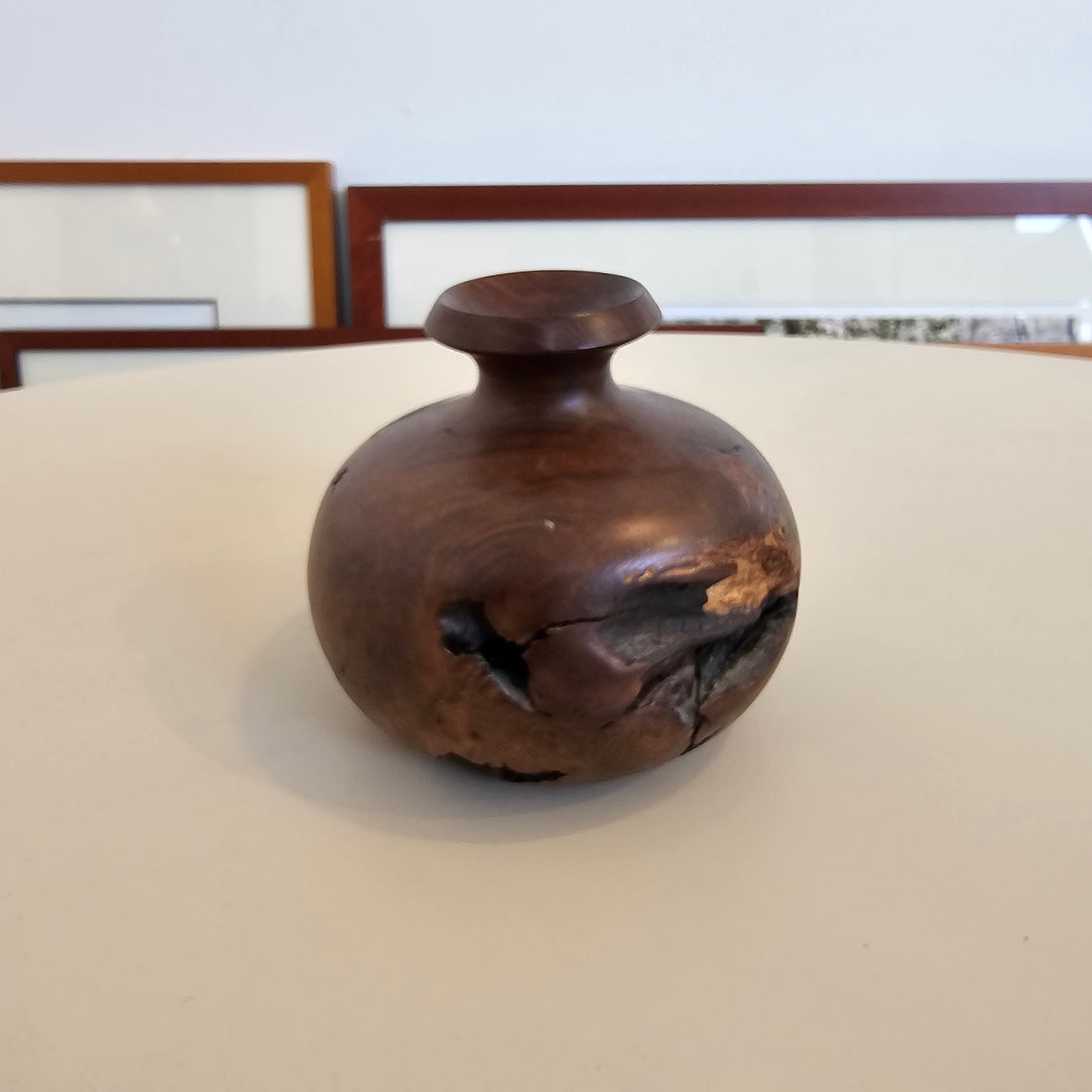 Vtg Burl Wood Turned Vase