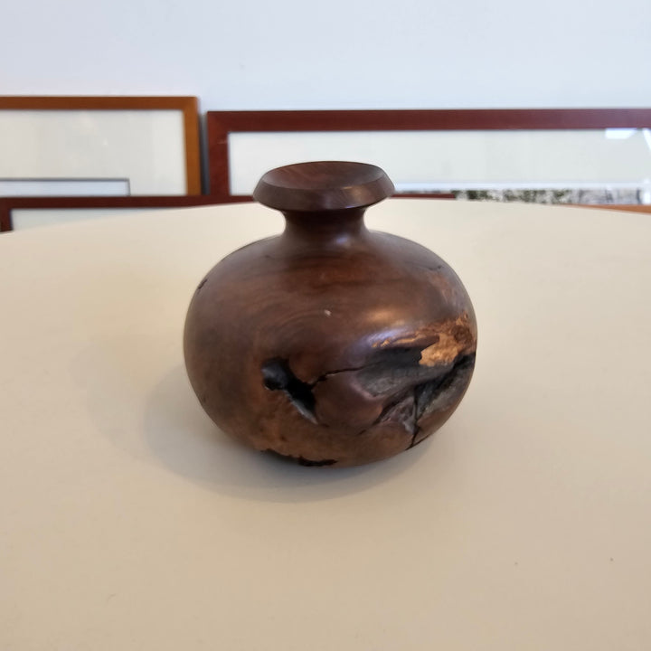 Vtg Burl Wood Turned Vase