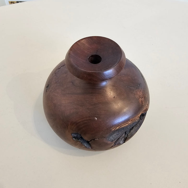 Vtg Burl Wood Turned Vase