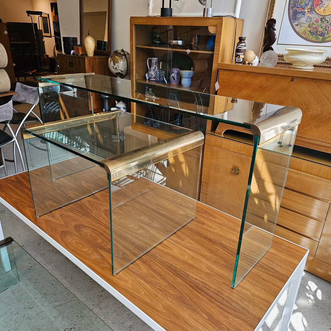 Leon Rosen Style Glass Waterfall Console Table