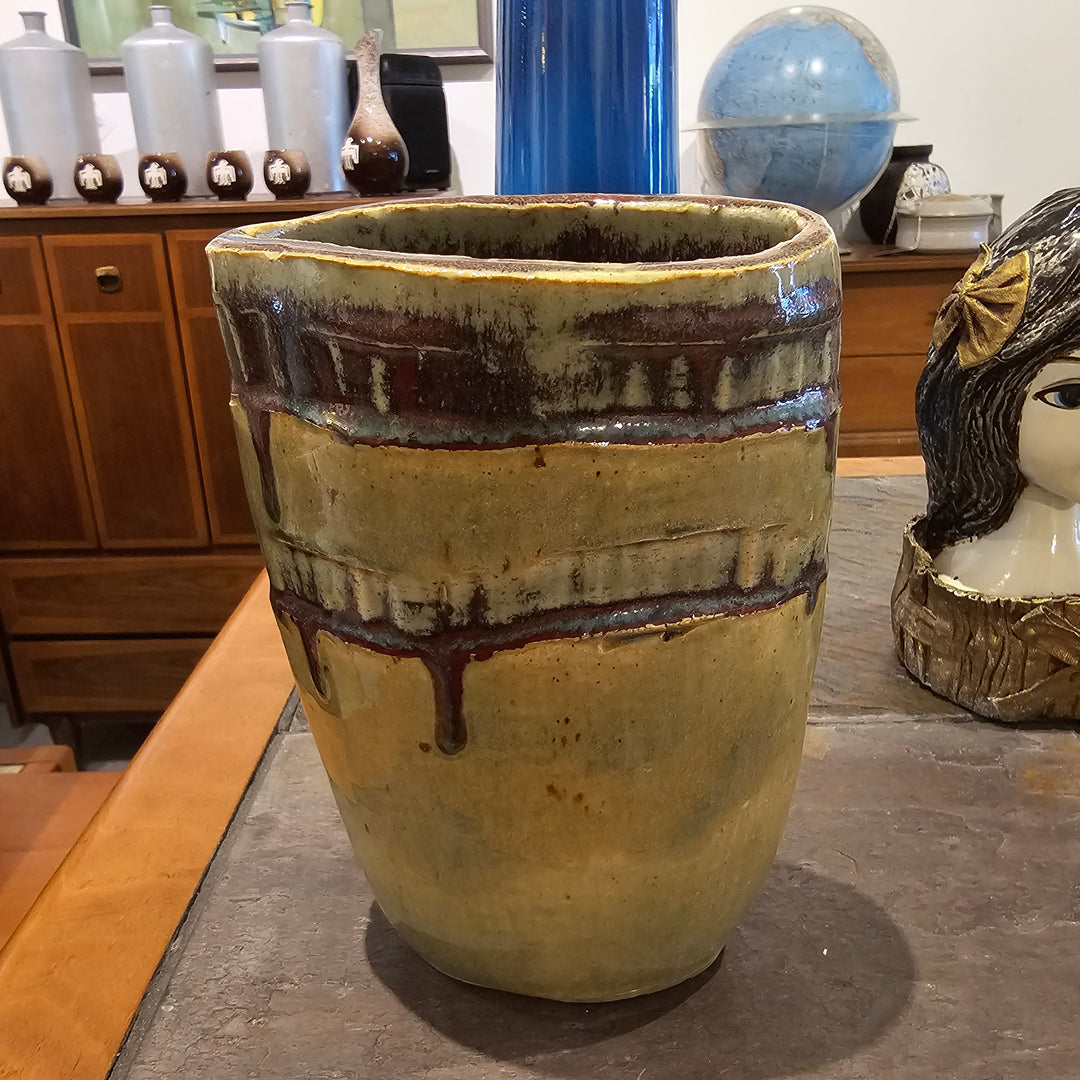 Art Pottery Drip Glaze Vase Signed "COL M"