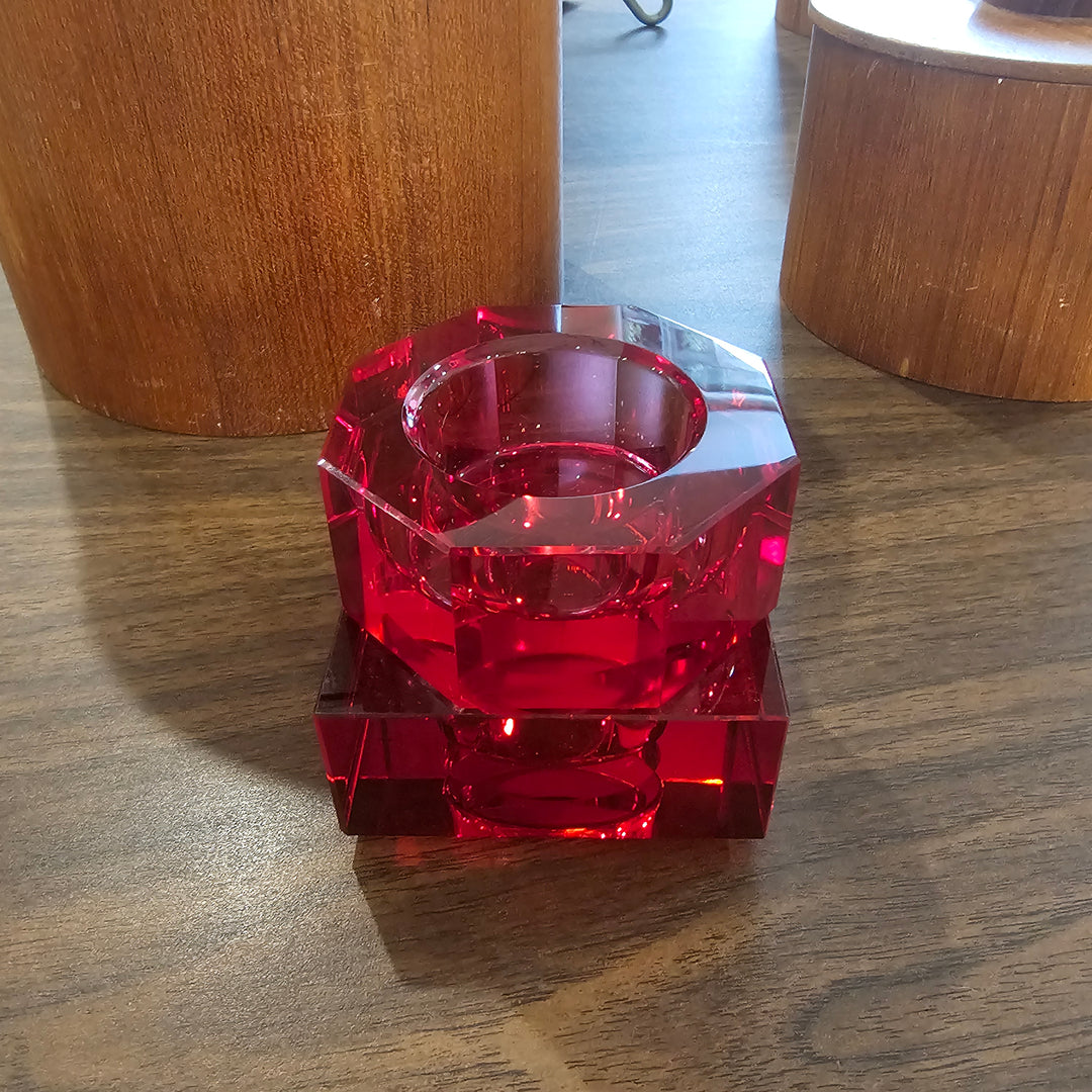 Pair of Red Orrefors Crystal Votive Holders