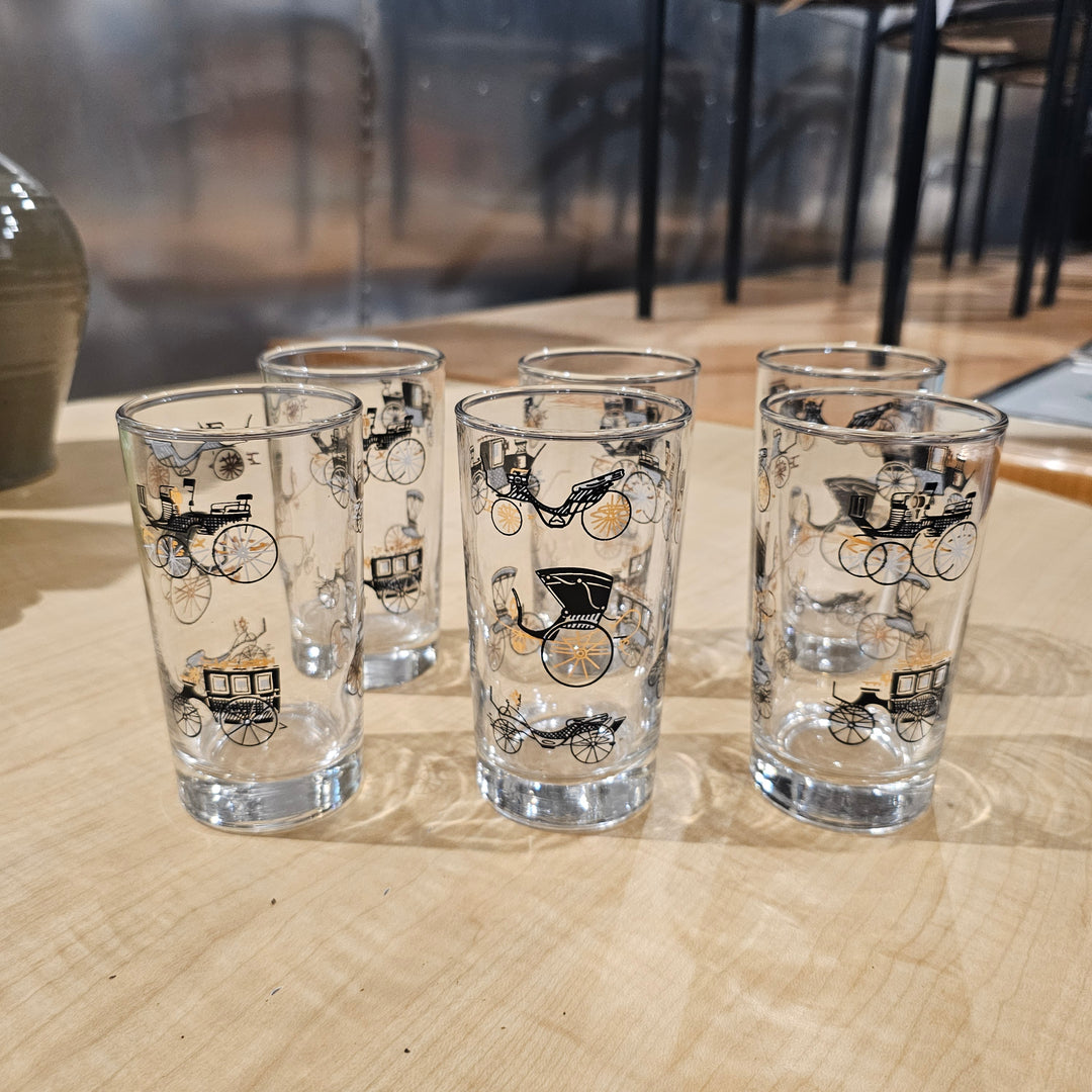(6) Vintage Libbey "Horseless Carriage" Glasses