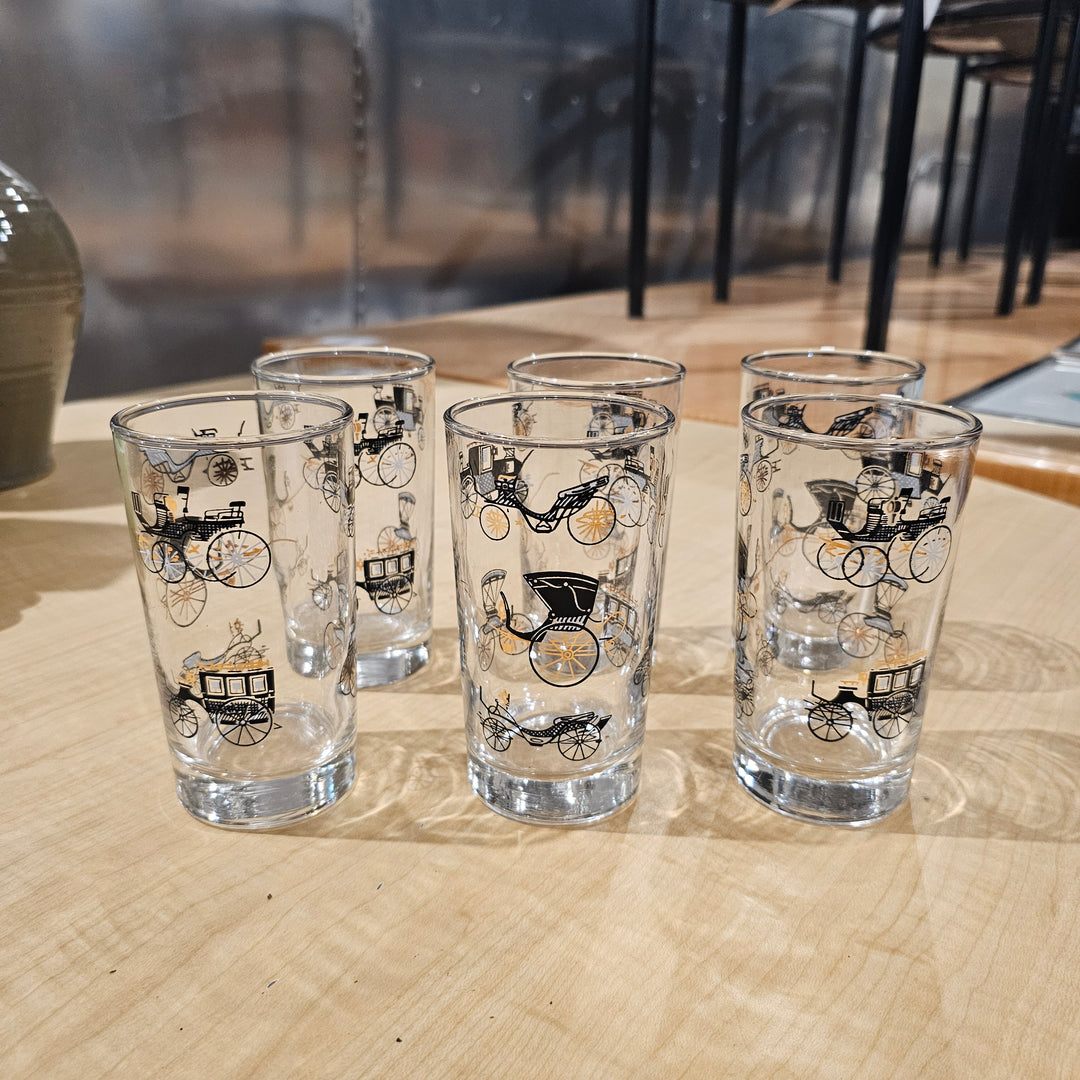 (6) Vintage Libbey "Horseless Carriage" Glasses