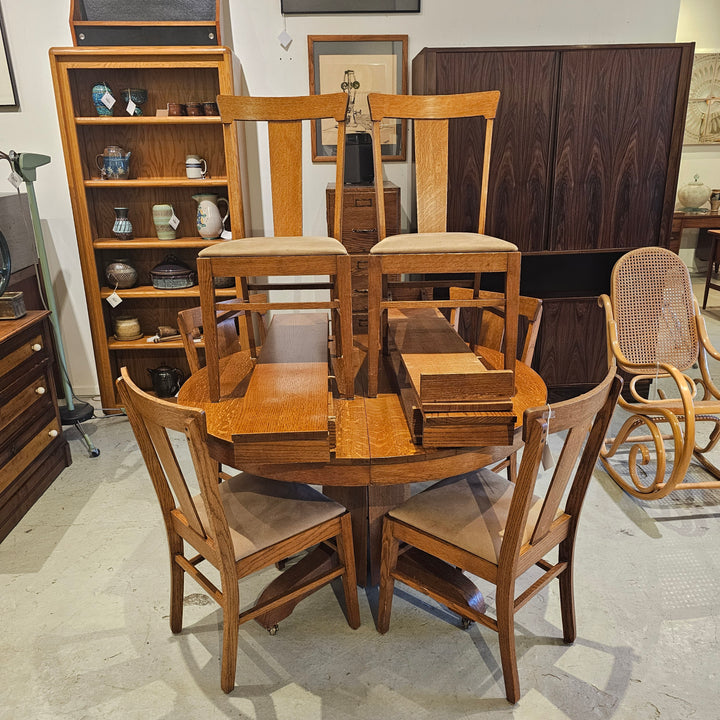 (6) Antique Oak Dining Chairs w/ Leather Seats