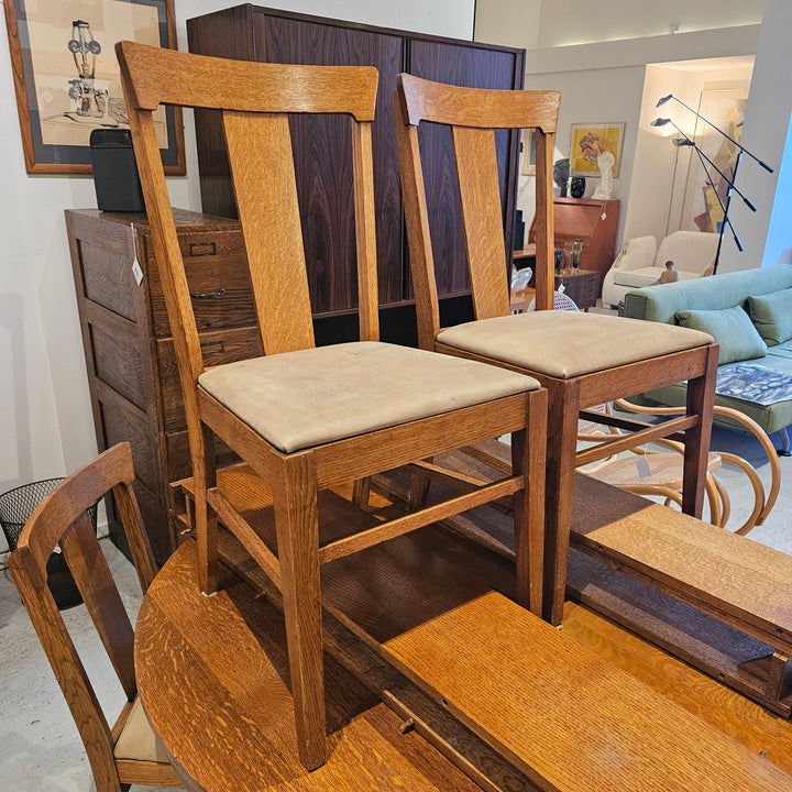 (6) Antique Oak Dining Chairs w/ Leather Seats
