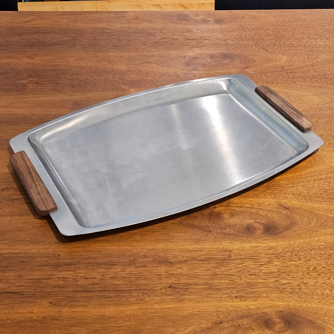 Large Metal Stainless Steel Tray with Wood Handles