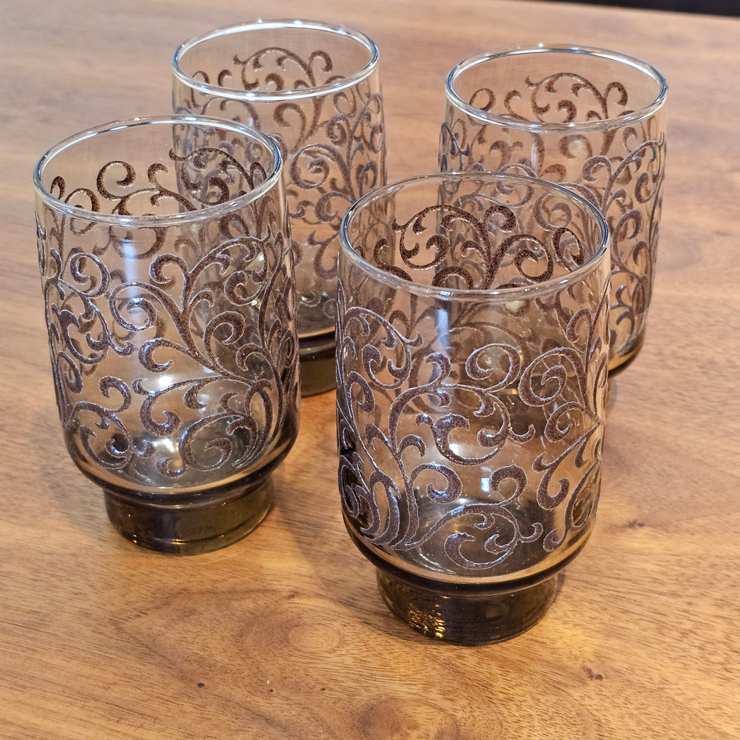 Prado Brown Retro Swirl Glass Tumblers (4)