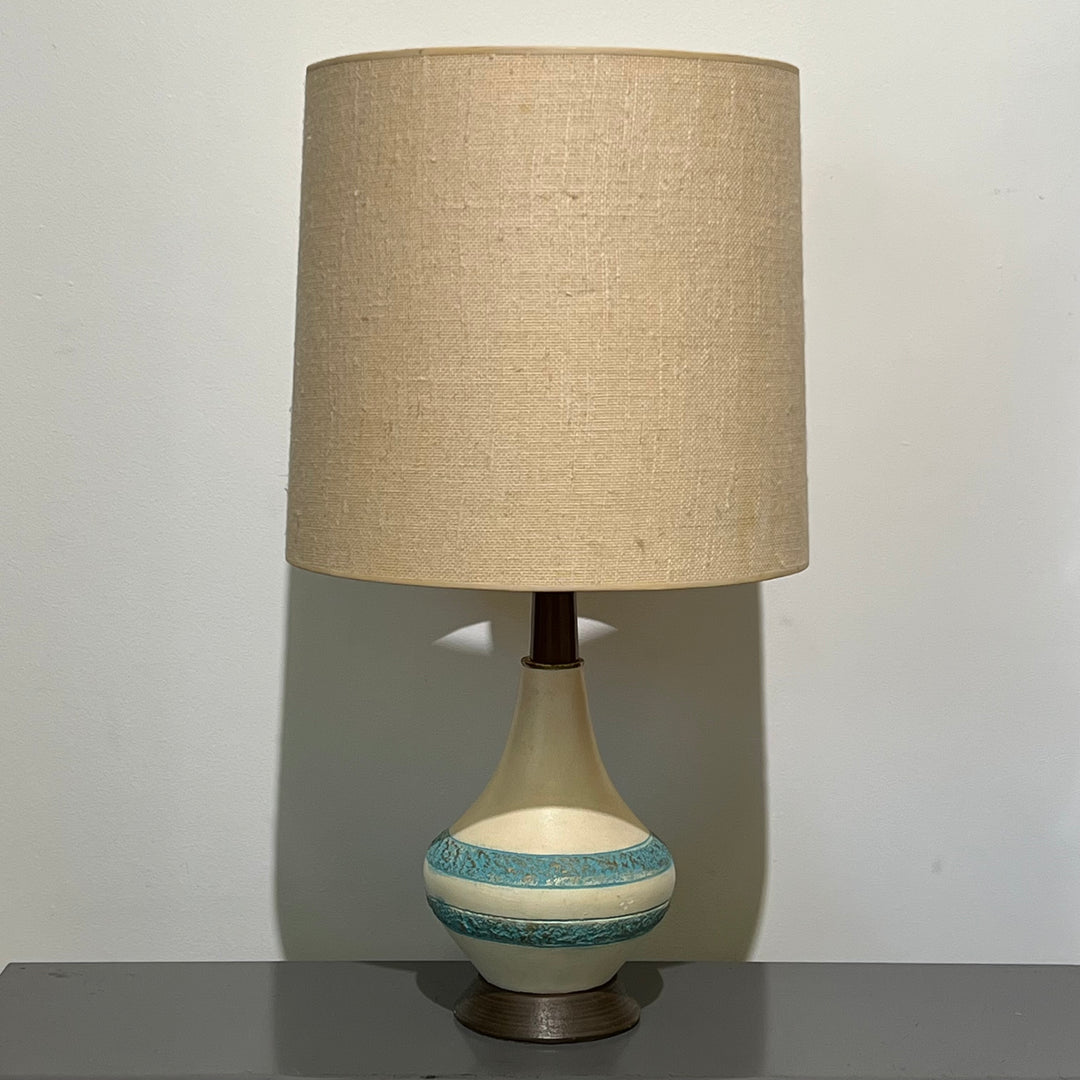 1950s Ceramic Table Lamp with Turquoise Rings