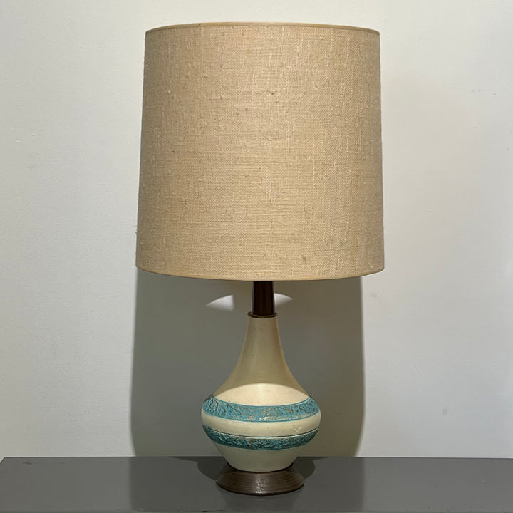 1950s Ceramic Table Lamp with Turquoise Rings