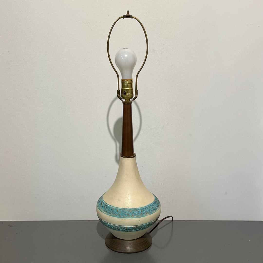 1950s Ceramic Table Lamp with Turquoise Rings