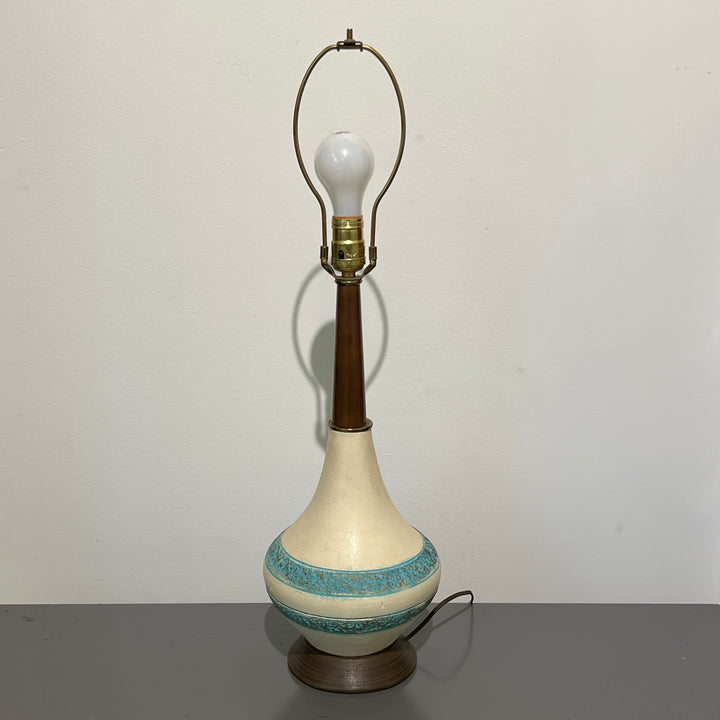 1950s Ceramic Table Lamp with Turquoise Rings