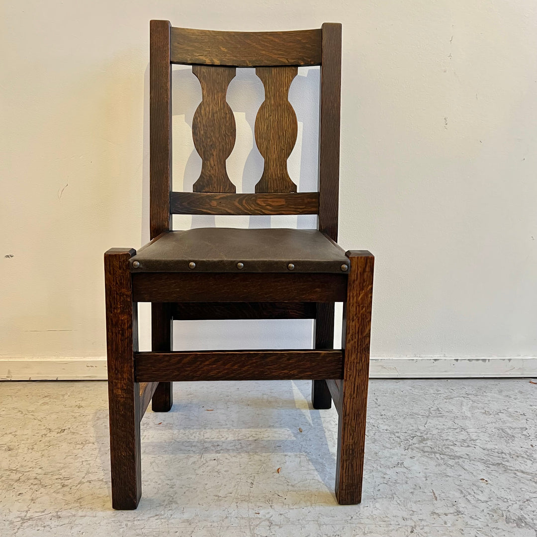 1920s Mission Dark Oak Side Chair w/Leather Seat