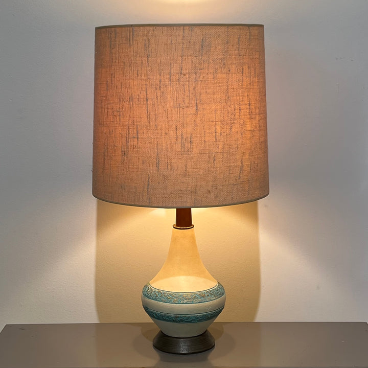 1950s Ceramic Table Lamp with Turquoise Rings