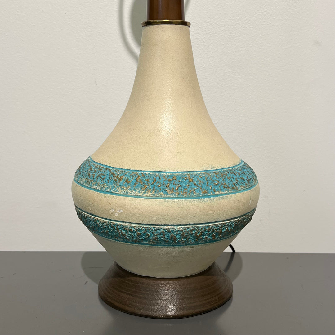 1950s Ceramic Table Lamp with Turquoise Rings
