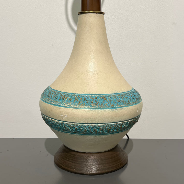 1950s Ceramic Table Lamp with Turquoise Rings