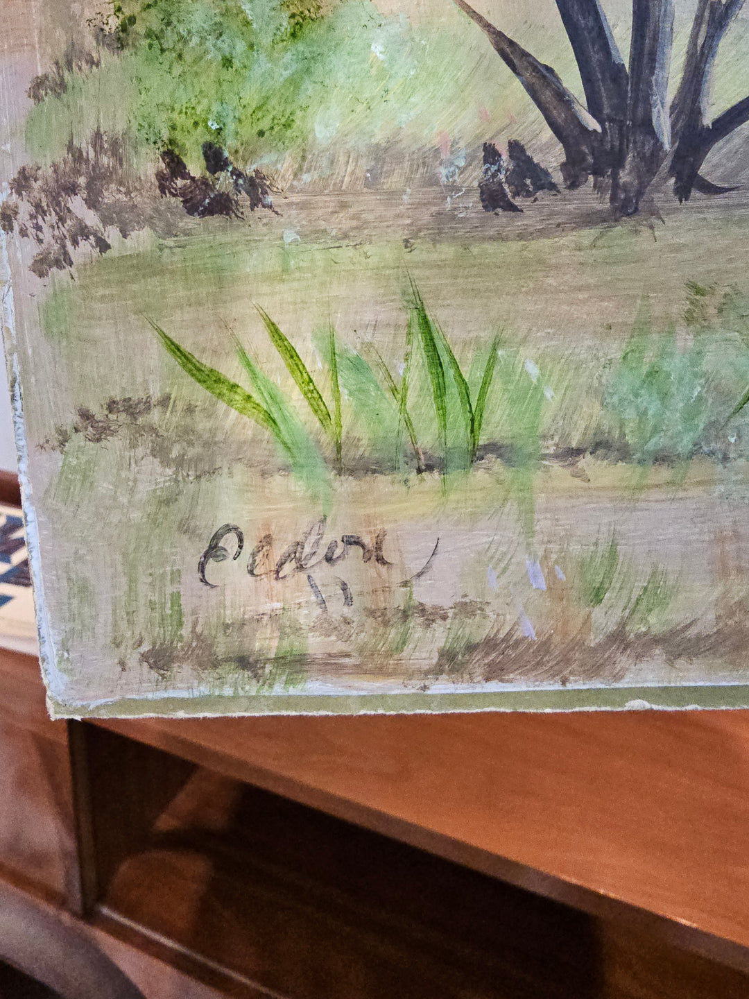 Vtg Signed Cowboy Painting on Board