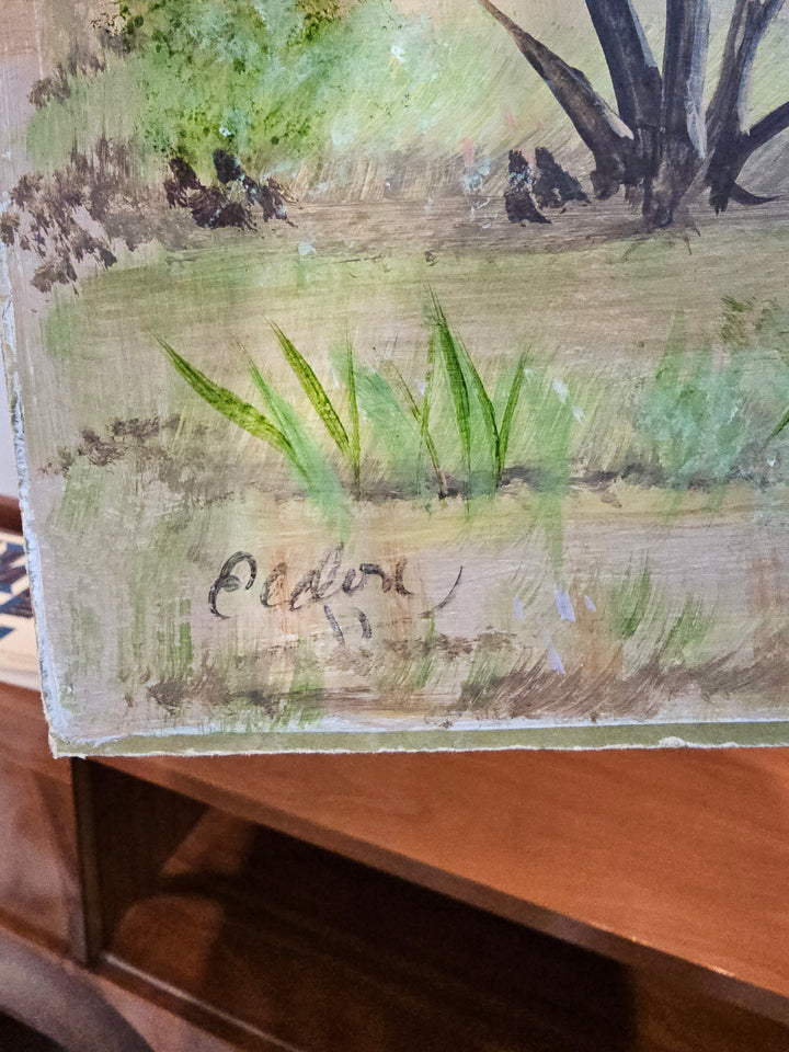 Vtg Signed Cowboy Painting on Board